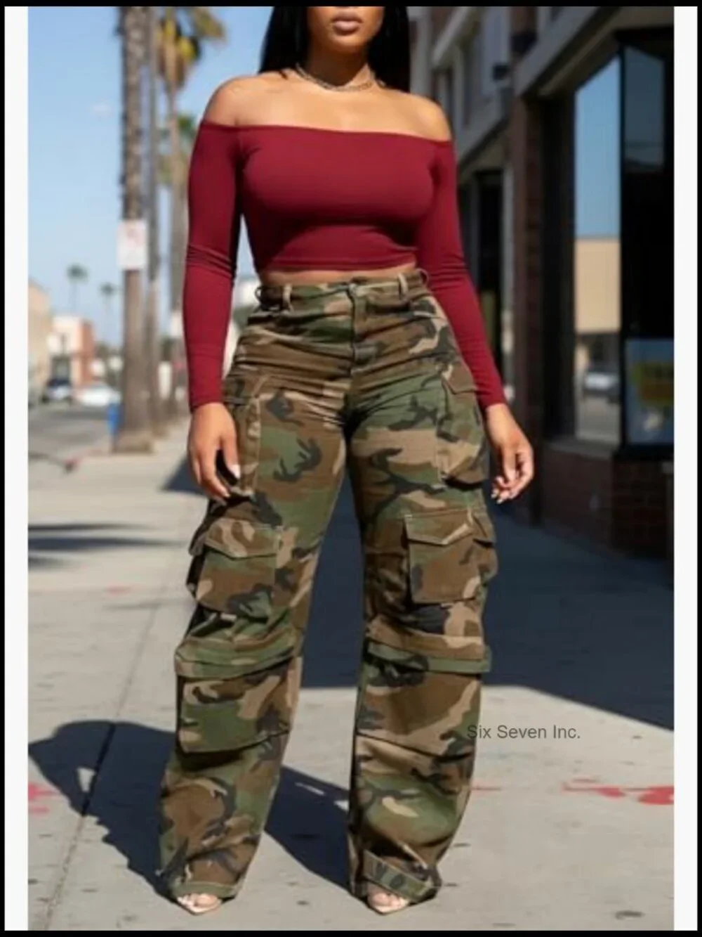Baggy Cargo Jeans Wide Leg High Waisted Denim Pants Plus Size Camouflage Jean